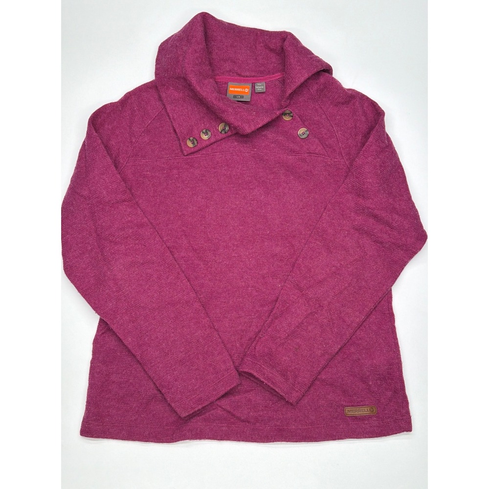 Merrell Women's Magenta Wool Blend Cowl Neck Button Pullover Sweater‎ Top L